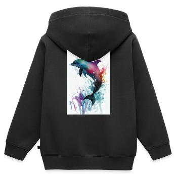 Delfin Meeresfische Delfine Fisch Tier Watercolor - Kinder Premium Organic Zip Hoodie - Schwarz - Hinten - AI Model Kid Male (0cm)