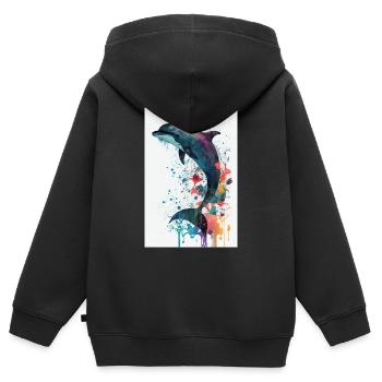 Delfin Meeresfische Delfine Fisch Tier Watercolors - Kinder Premium Organic Zip Hoodie - Schwarz - Hinten - AI Model Kid Male (0cm)