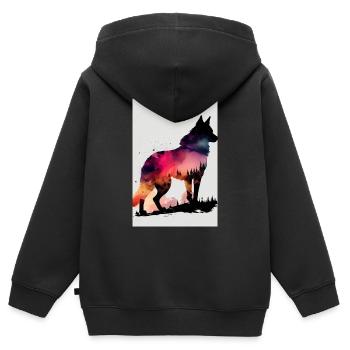 Silhouette de chien husky sibérien - Sweat Premium à capuche zippé enfant bio - noir - Dos - AI Model Kid Male (0cm)