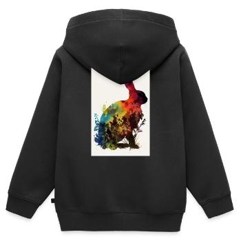 Lapin lapin animal animal de compagnie Silhouette de lapin - Sweat Premium à capuche zippé enfant bio - noir - Dos - AI Model Kid Male (0cm)