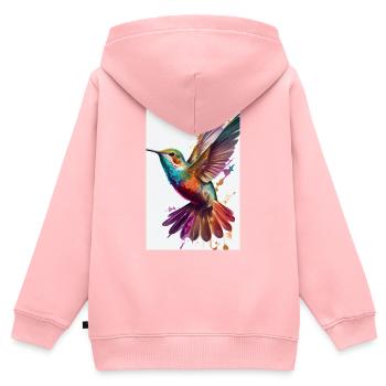 Colibri Colibri Aquarelle d’Animal - Sweat Premium à capuche zippé enfant bio - rose - Dos - AI Model Kid Female (0cm)