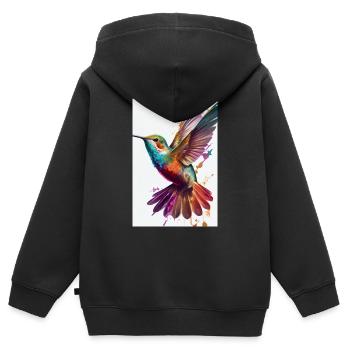 Colibri Colibri Aquarelle d’Animal - Sweat Premium à capuche zippé enfant bio - noir - Dos - AI Model Kid Male (0cm)