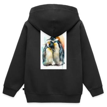 Pingouins Pingouins Aquarelle d’Animal - Sweat Premium à capuche zippé enfant bio - noir - Dos - AI Model Kid Male (0cm)