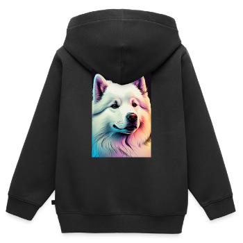 Samoyède Chien Chiens de compagnie Chien Animal - Sweat Premium à capuche zippé enfant bio - noir - Dos - AI Model Kid Male (0cm)