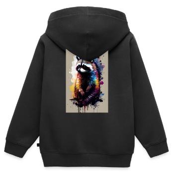 Aquarelle de raton laveur - Sweat Premium à capuche zippé enfant bio - noir - Dos - AI Model Kid Male (0cm)