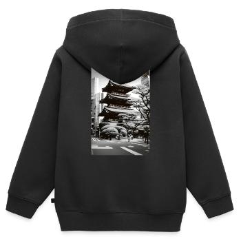 Tokio-Landschaft - Kinder Premium Organic Zip Hoodie - Schwarz - Hinten - AI Model Kid Male (0cm)