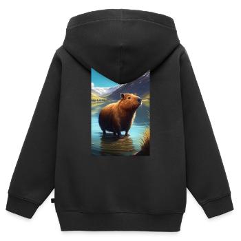 Capybara Capybara rongeur animal animal - Sweat Premium à capuche zippé enfant bio - noir - Dos - AI Model Kid Male (0cm)