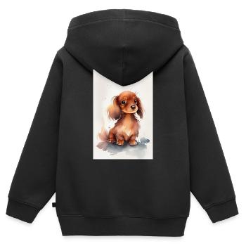 Chien teckel - Sweat Premium à capuche zippé enfant bio - noir - Dos - AI Model Kid Male (0cm)