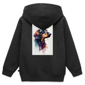 Chiens teckels - Sweat Premium à capuche zippé enfant bio - noir - Dos - AI Model Kid Male (0cm)