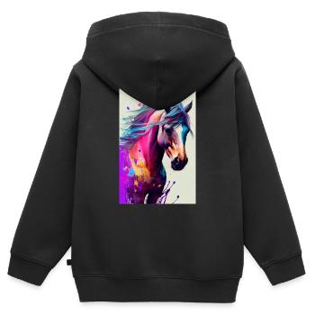 Pferd Pferde Reiten Pferdereiten Sprungreiten - Kinder Premium Organic Zip Hoodie - Schwarz - Hinten - AI Model Kid Male (0cm)