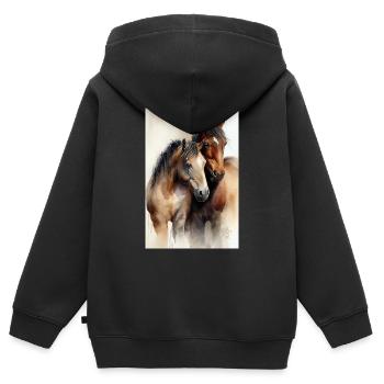 Pferd Pferde Reiten Pferdereiten Sprungreiten - Kinder Premium Organic Zip Hoodie - Schwarz - Hinten - AI Model Kid Male (0cm)