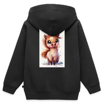 Pferd Pferde Reiten Pferdereiten Sprungreiten - Kinder Premium Organic Zip Hoodie - Schwarz - Hinten - AI Model Kid Male (0cm)