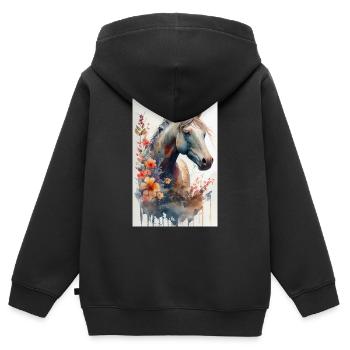 Pferd Pferde Reiten Pferdereiten Sprungreiten - Kinder Premium Organic Zip Hoodie - Schwarz - Hinten - AI Model Kid Male (0cm)