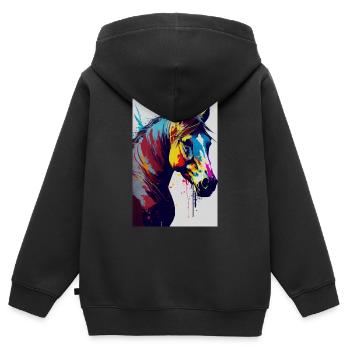 Pferd Pferde Reiten Pferdereiten Sprungreiten - Kinder Premium Organic Zip Hoodie - Schwarz - Hinten - AI Model Kid Male (0cm)