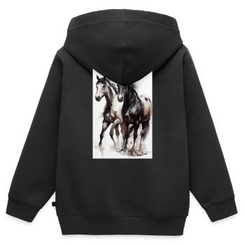 Pferd Pferde Reiten Pferdereiten Sprungreiten - Kinder Premium Organic Zip Hoodie - Schwarz - Hinten - AI Model Kid Male (0cm)