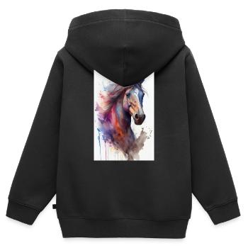 Pferd Pferde Reiten Pferdereiten Sprungreiten - Kinder Premium Organic Zip Hoodie - Schwarz - Hinten - AI Model Kid Male (0cm)
