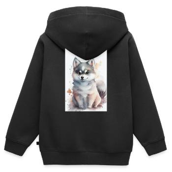 Husky Hund Chien sibérien - Sweat Premium à capuche zippé enfant bio - noir - Dos - AI Model Kid Male (0cm)