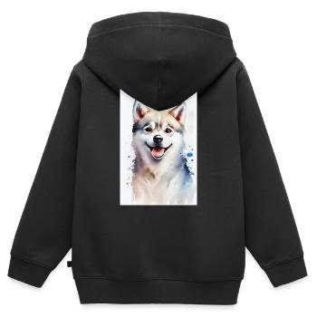 Husky sibérien Hund Chien mignon - Sweat Premium à capuche zippé enfant bio - noir - Dos - AI Model Kid Male (0cm)