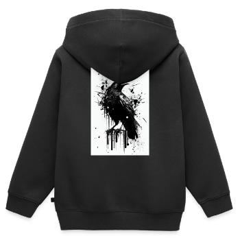Corbeau Corbeau Corbeau Oiseaux Oiseaux Animaux Noir et Blanc - Sweat Premium à capuche zippé enfant bio - noir - Dos - AI Model Kid Male (0cm)