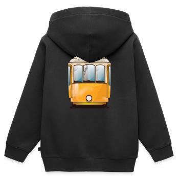 Gelbe Straßenbahn - Kinder Premium Organic Zip Hoodie - Schwarz - Hinten - AI Model Kid Male (0cm)