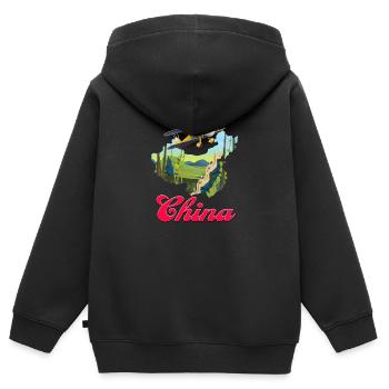 Reiseplakat der Chinesischen Mauer - Kinder Premium Organic Zip Hoodie - Schwarz - Hinten - AI Model Kid Male (0cm)