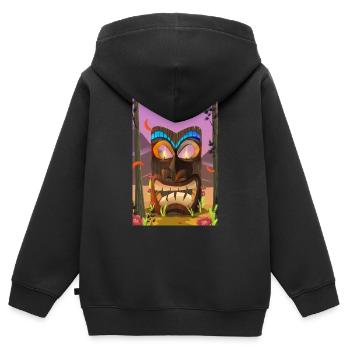 Masque Tiki - Sweat Premium à capuche zippé enfant bio - noir - Dos - AI Model Kid Male (0cm)