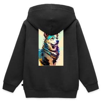 Inkpunk Dog 1 - Sweat Premium à capuche zippé enfant bio - noir - Dos - AI Model Kid Male (0cm)