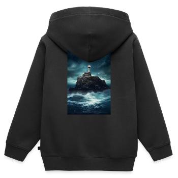 Leuchtturm Segeln Schifffahrt Galaxy - Kinder Premium Organic Zip Hoodie - Schwarz - Hinten - AI Model Kid Male (0cm)