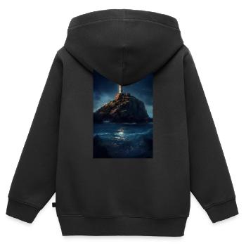 Leuchtturm Segeln Schifffahrt Cool - Kinder Premium Organic Zip Hoodie - Schwarz - Hinten - AI Model Kid Male (0cm)