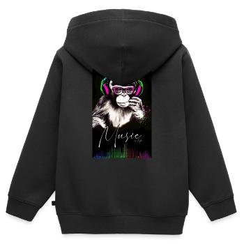 POSTER Singe Music - Sweat Premium à capuche zippé enfant bio - noir - Dos - AI Model Kid Male (0cm)