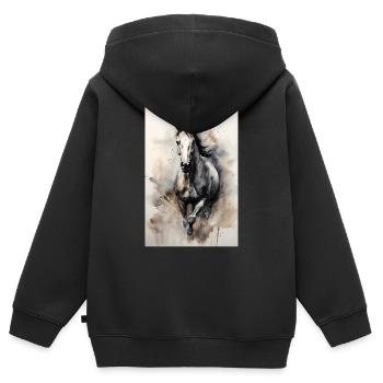 Pferd Pferde Reiten Pferdereiten Sprungreiten - Kinder Premium Organic Zip Hoodie - Schwarz - Hinten - AI Model Kid Male (0cm)