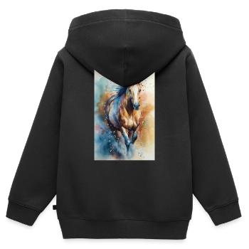 Pferd Pferde Reiten Pferdereiten Sprungreiten - Kinder Premium Organic Zip Hoodie - Schwarz - Hinten - AI Model Kid Male (0cm)