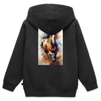 Pferd Pferde Reiten Pferdereiten Sprungreiten - Kinder Premium Organic Zip Hoodie - Schwarz - Hinten - AI Model Kid Male (0cm)