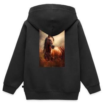 Pferd Pferde Reiten Pferdereiten Sprungreiten - Kinder Premium Organic Zip Hoodie - Schwarz - Hinten - AI Model Kid Male (0cm)