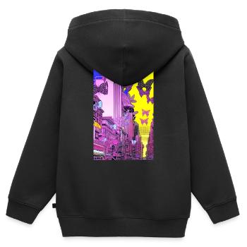 Sidback Unltd. - Métropole des papillons - Sweat Premium à capuche zippé enfant bio - noir - Dos - AI Model Kid Male (0cm)