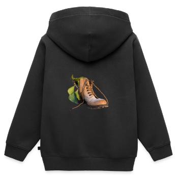 Schuh mit Grünpflanze - Kinder Premium Organic Zip Hoodie - Schwarz - Hinten - AI Model Kid Male (0cm)