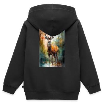 Reh Hirsch Jäger Tier Watercolors - Kinder Premium Organic Zip Hoodie - Schwarz - Hinten - AI Model Kid Male (0cm)