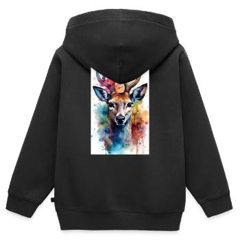 Reh Hirsch Jäger Tier Watercolor - Kids Premium Organic Zip-up Hoodie - black - Back - AI Model Kid Male (0cm)
