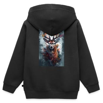 Reh Hirsch Jäger Tier Popart - Kinder Premium Organic Zip Hoodie - Schwarz - Hinten - AI Model Kid Male (0cm)