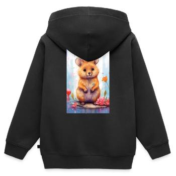 Kangourou à queue courte Quokka Animal Animal - Sweat Premium à capuche zippé enfant bio - noir - Dos - AI Model Kid Male (0cm)