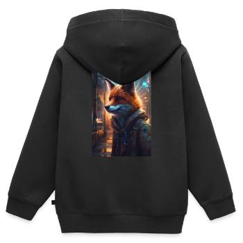 Fuchs Füchse Tier Futuristic - Kinder Premium Organic Zip Hoodie - Schwarz - Hinten - AI Model Kid Male (0cm)