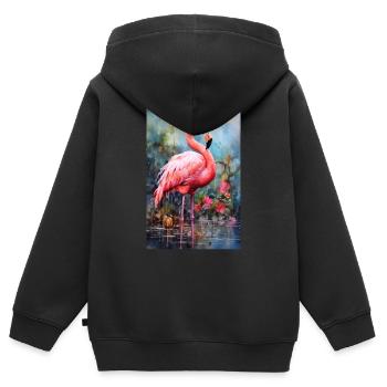 Flamingo Tier Rosa Flowers - Kinder Premium Organic Zip Hoodie - Schwarz - Hinten - AI Model Kid Male (0cm)