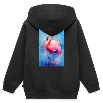 Flamingo Tier Rosa Bird - Kinder Premium Organic Zip Hoodie - Schwarz - Hinten - AI Model Kid Male (0cm)