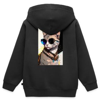 Chat inkpunk avec lunettes de soleil 1 - Sweat Premium à capuche zippé enfant bio - noir - Dos - AI Model Kid Male (0cm)