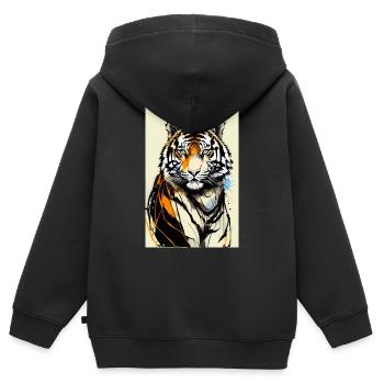 Inkpunk Tiger 1 - Sweat Premium à capuche zippé enfant bio - noir - Dos - AI Model Kid Male (0cm)