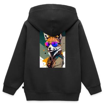 Renard inkpunk avec lunettes de soleil 6 - Sweat Premium à capuche zippé enfant bio - noir - Dos - AI Model Kid Male (0cm)
