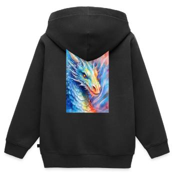 Dragon Mystique Dragon Fantaisie Aquarelle - Sweat Premium à capuche zippé enfant bio - noir - Dos - AI Model Kid Male (0cm)
