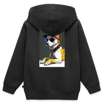 Chien inkpunk avec lunettes de soleil et casquette 4 - Sweat Premium à capuche zippé enfant bio - noir - Dos - AI Model Kid Male (0cm)
