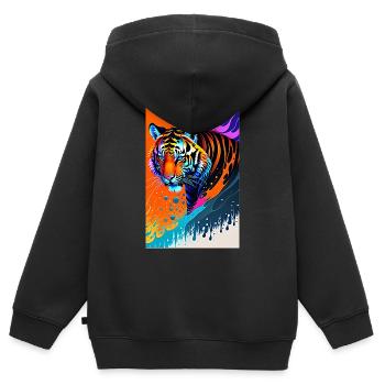 Buntes Kunst Potrait Tiger 1 - Kinder Premium Organic Zip Hoodie - Schwarz - Hinten - AI Model Kid Male (0cm)