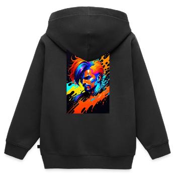 Art coloré Potrait Homme 1 - Sweat Premium à capuche zippé enfant bio - noir - Dos - AI Model Kid Male (0cm)